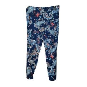 Eye Candy Navy Blue Paisley Floral Print Leggings Medium NWT Stretchy Ankle Pant